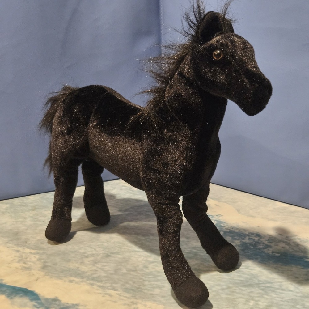 Tiger Tale Toys Realistic Black Stallion Horse Plush 17" Poseable Articulated